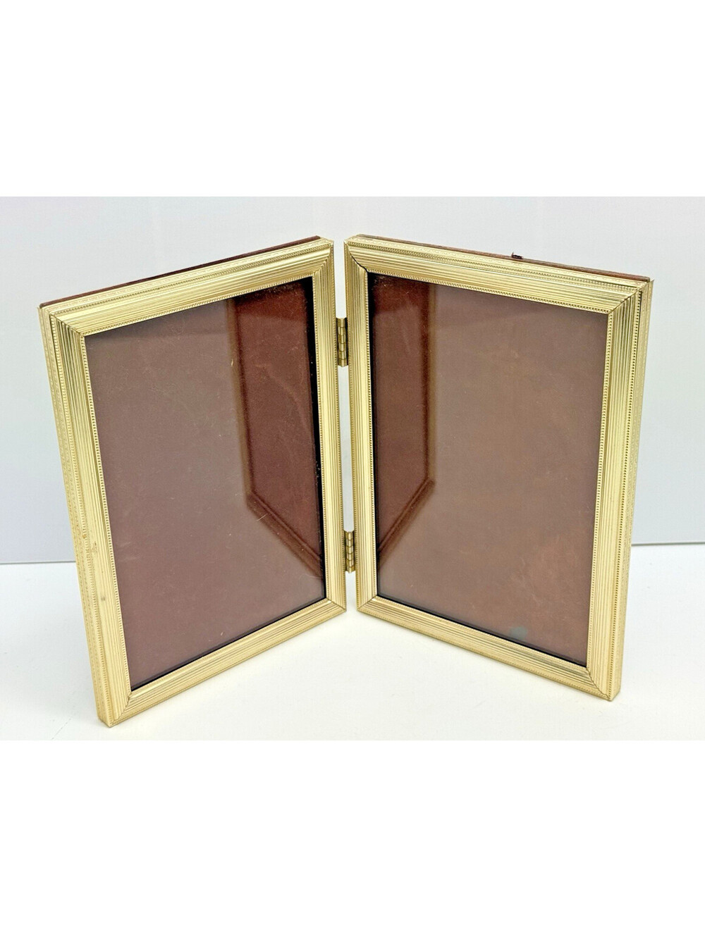 Vtg Gold Tone Metal Dual Bifold Picture Frame 5x7 1980s Folding